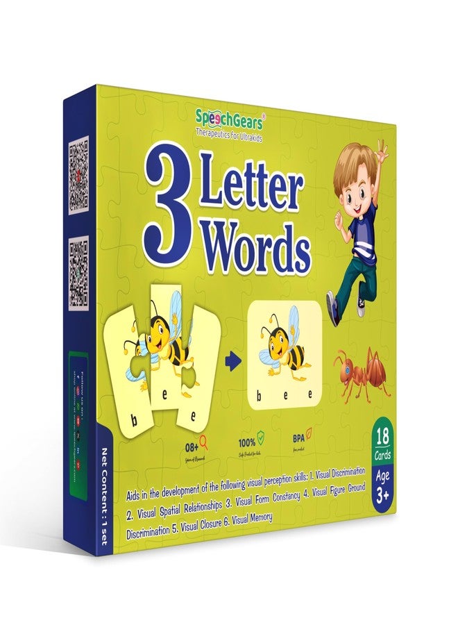 SpeechGears 3 Letter Words Puzzle - Learn to Spell 20 Three Letter Words- Beautiful Colorful Pictures Age 4+ Gift Box Educational Learning Activities for Brain Development - Image 1
